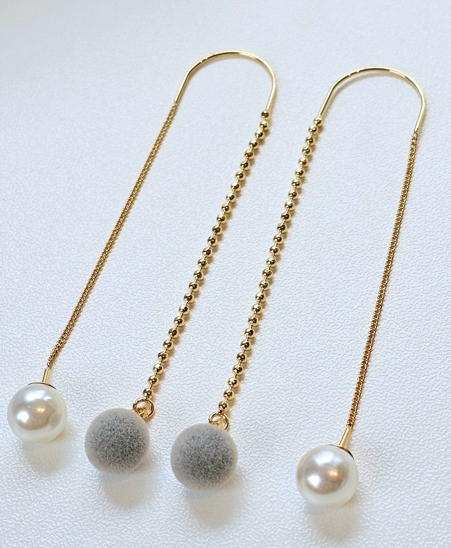Gold Threader Earrings - with colored decorative dangles and pearl backings
