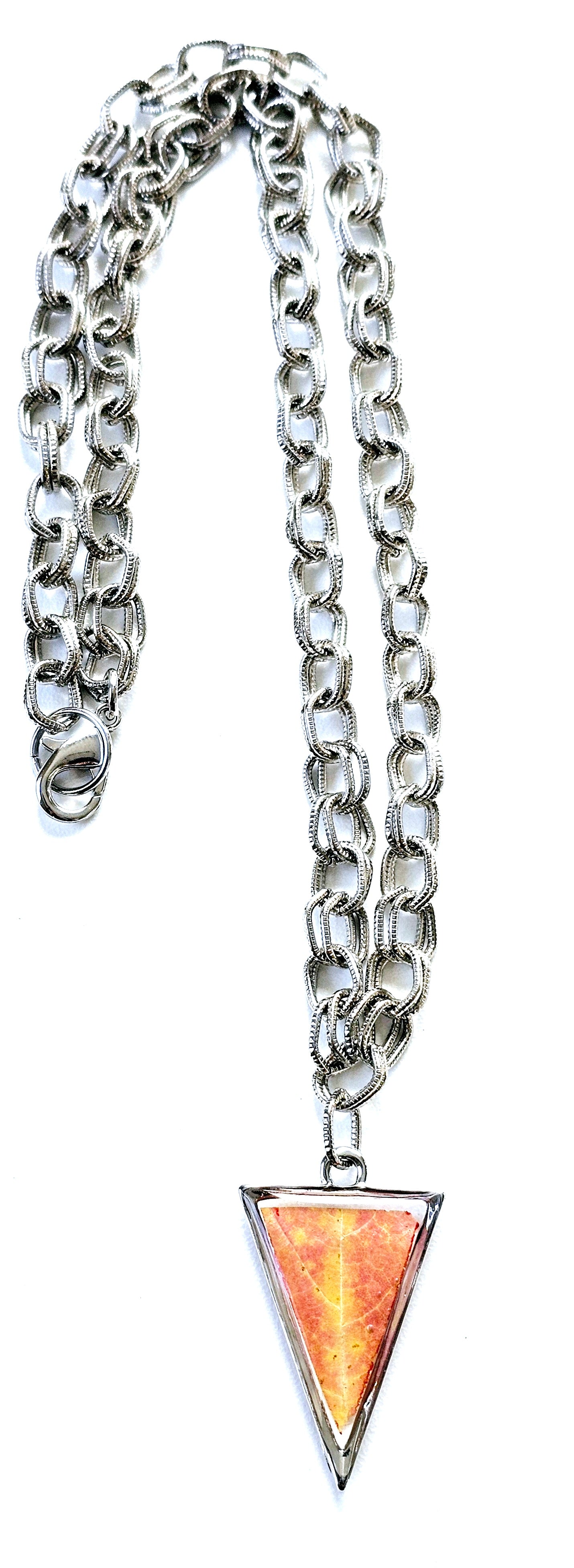 Necklace - Silver Triangle - Fall Leaf