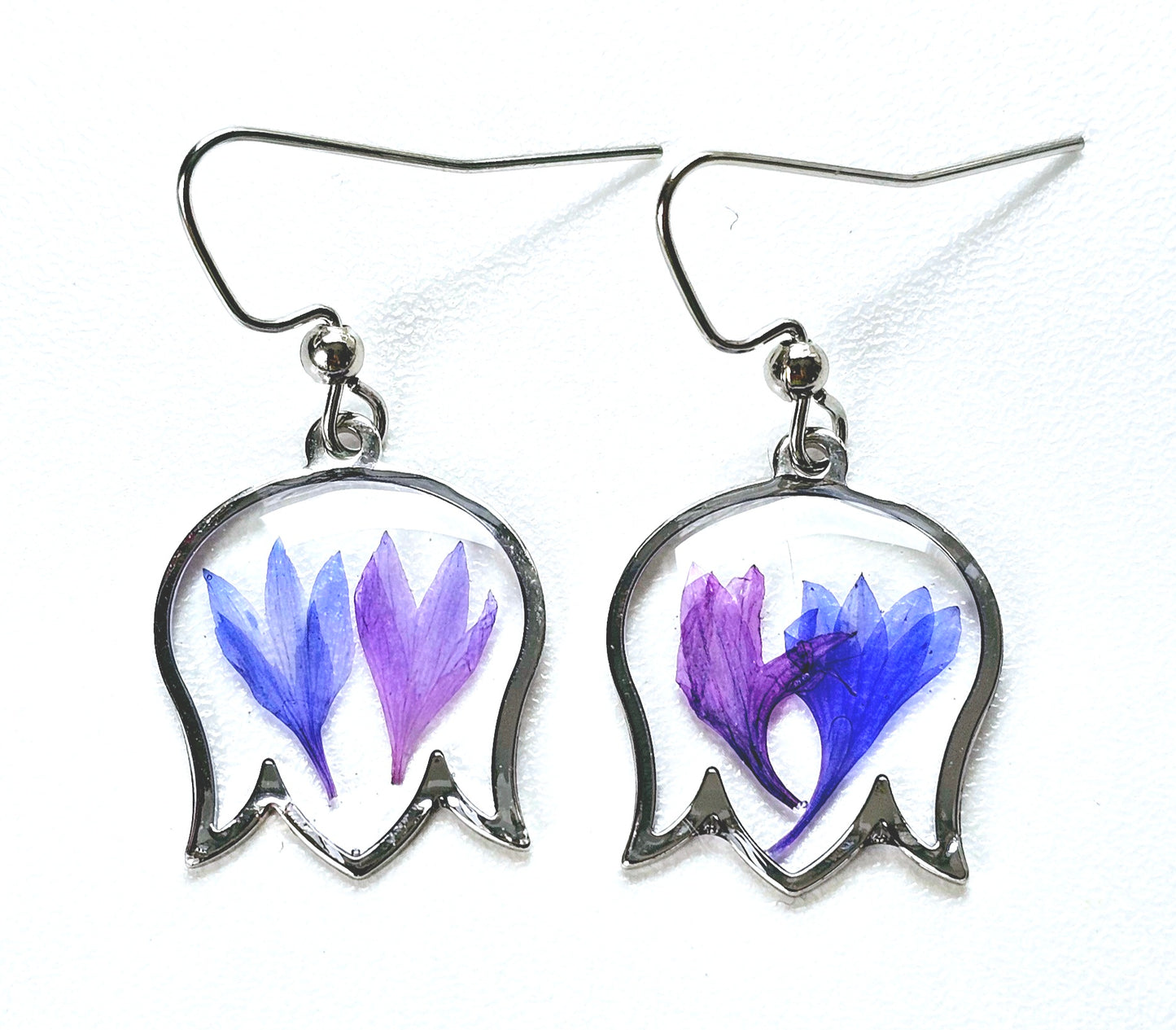 Blue and Purple Wildflower Earrings in Silver and Gold Tulips