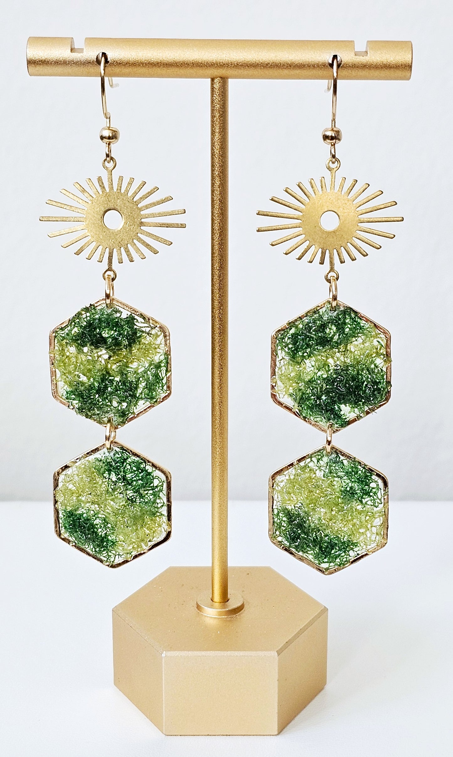 Preserved Moss Earrings with Starburst Charm