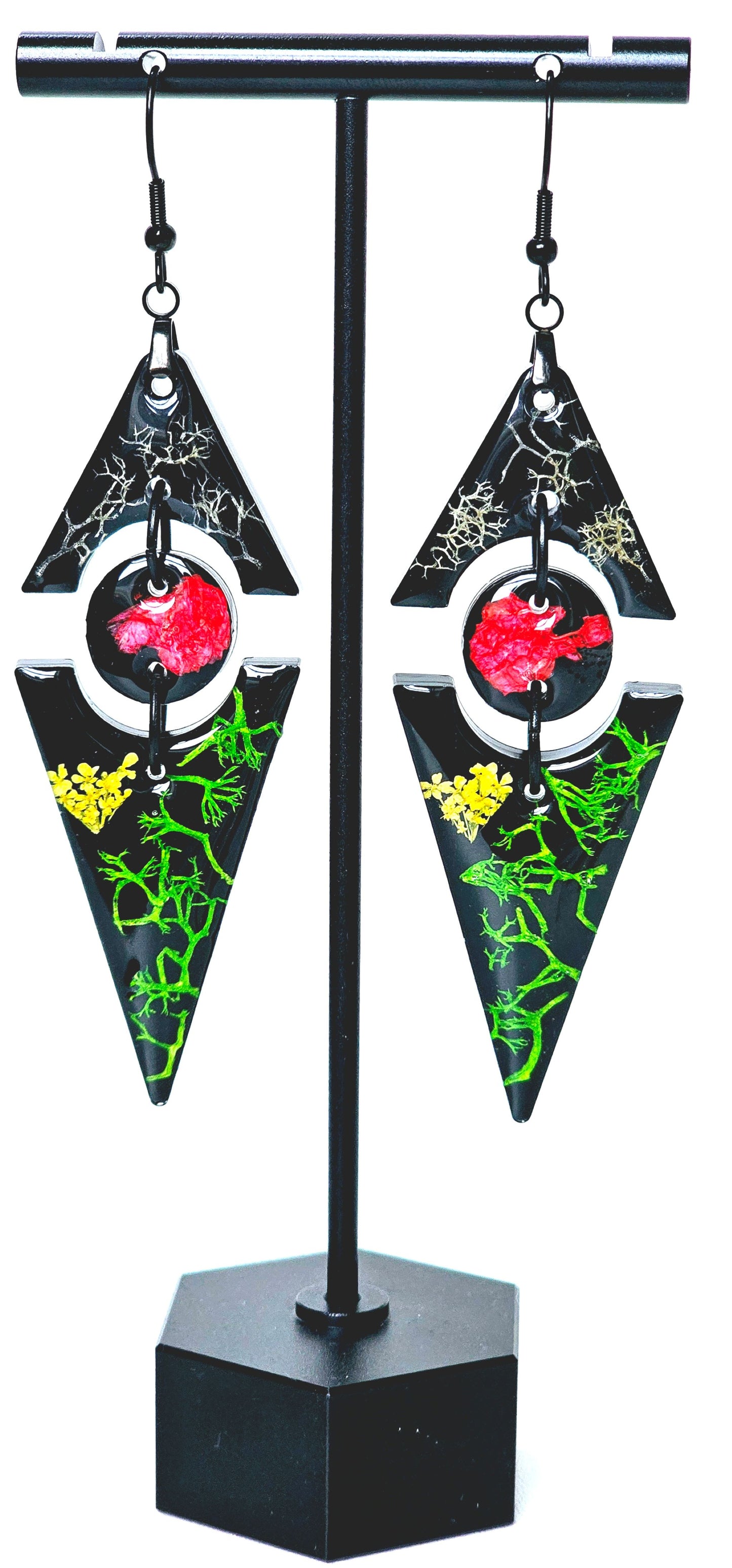 Long Triangle Preserved Moss Earrings