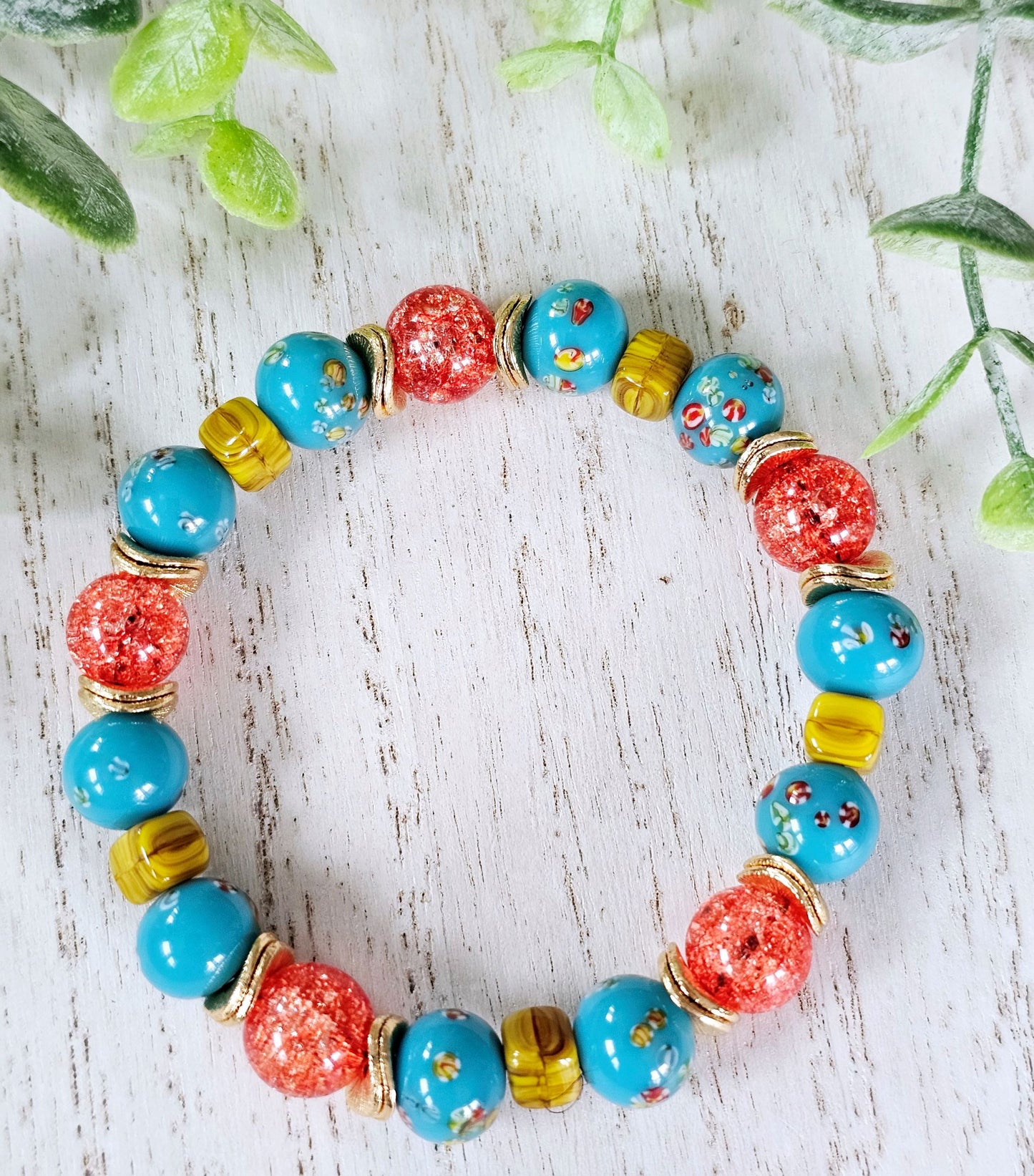 Blue multi-colored beaded bracelet