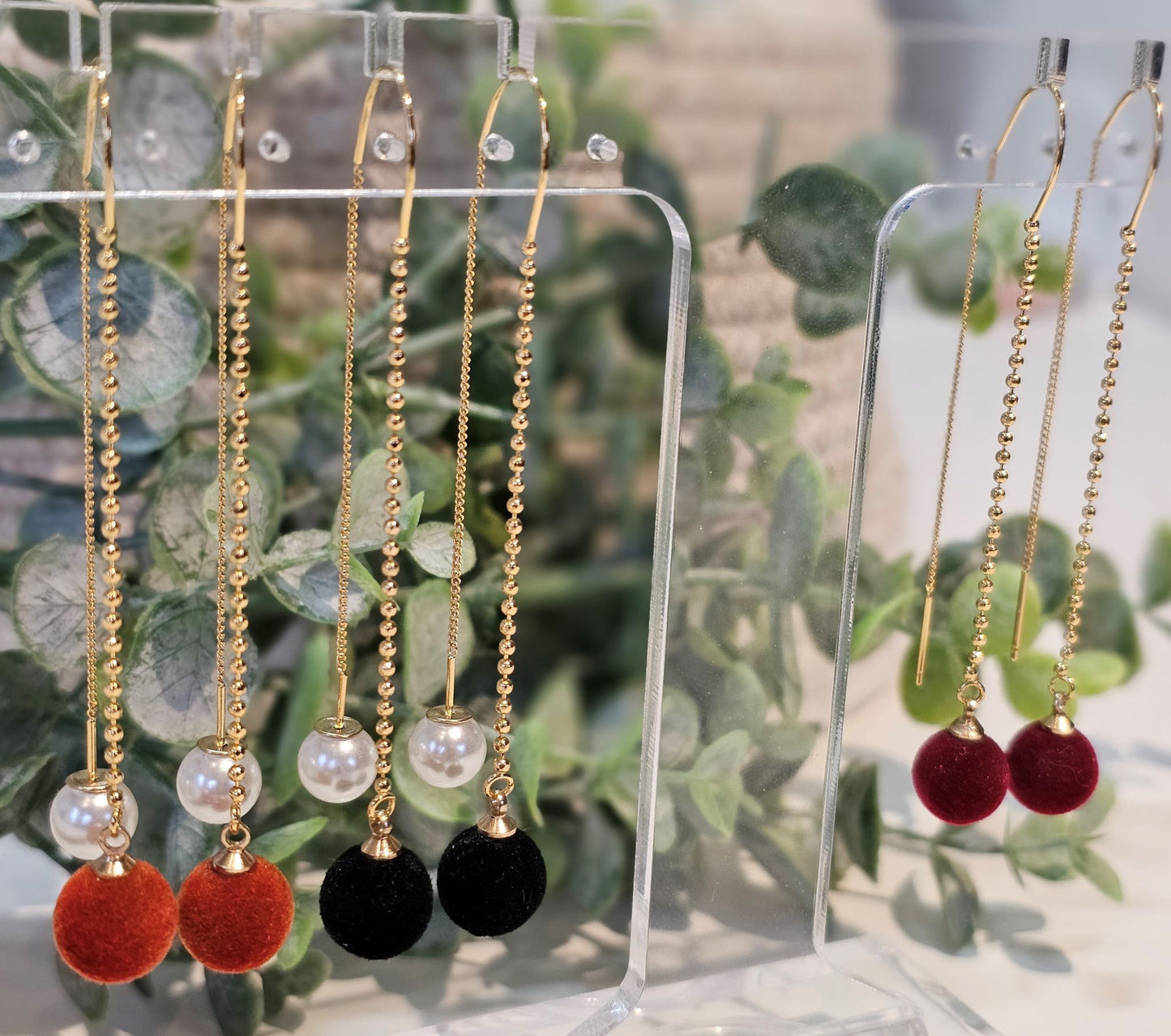 Gold Threader Earrings - with colored decorative dangles and pearl backings
