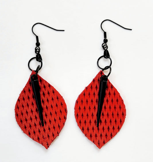 Red and Black Patterned Earring - Genuine Leather