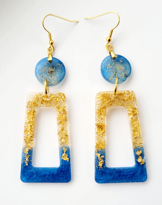 Gold and Blue Resin Earrings