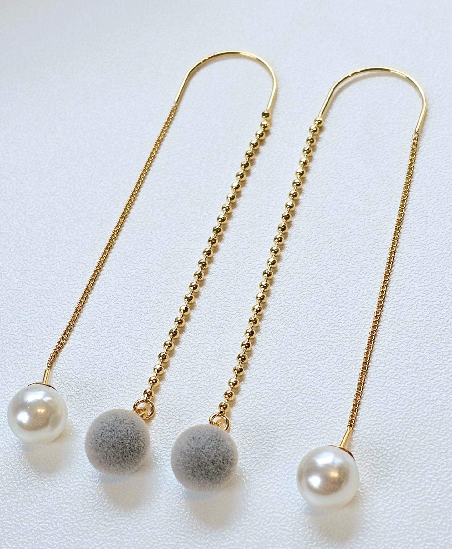 Gold Threader Earrings  - with colored decorative dangles and pearl backings