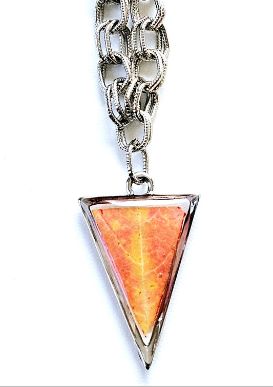 Necklace - Silver Triangle - Fall Leaf
