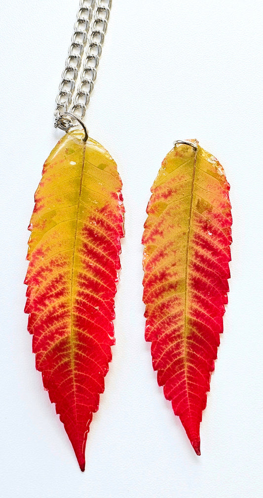 Necklace - Red and Green Fall Leaf