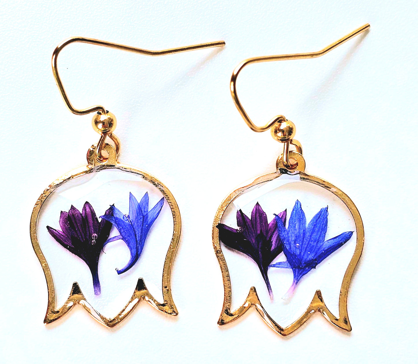 Blue and Purple Wildflower Earrings in Silver and Gold Tulips