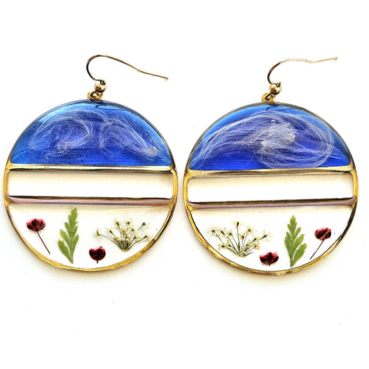 Mini Meadow and Clouded Sky Pressed Flower Earrings