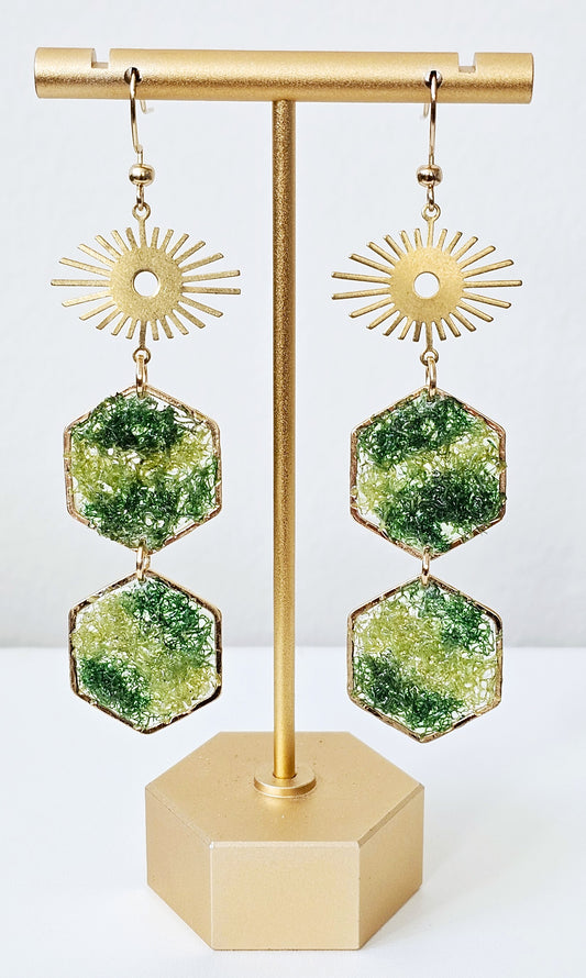 Preserved Moss Earrings with Starburst Charm