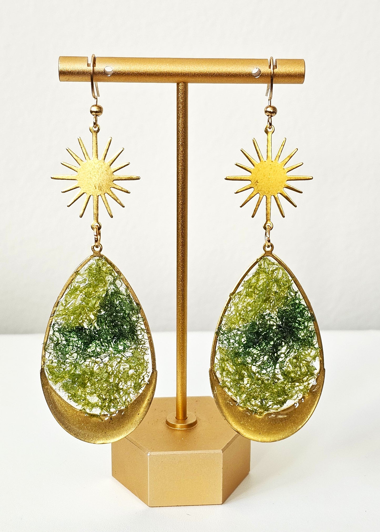 Preserved Moss Earrings with Starburst Charm