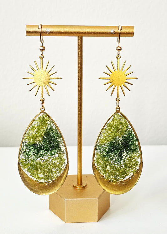 Preserved Moss Earrings with Starburst Charm