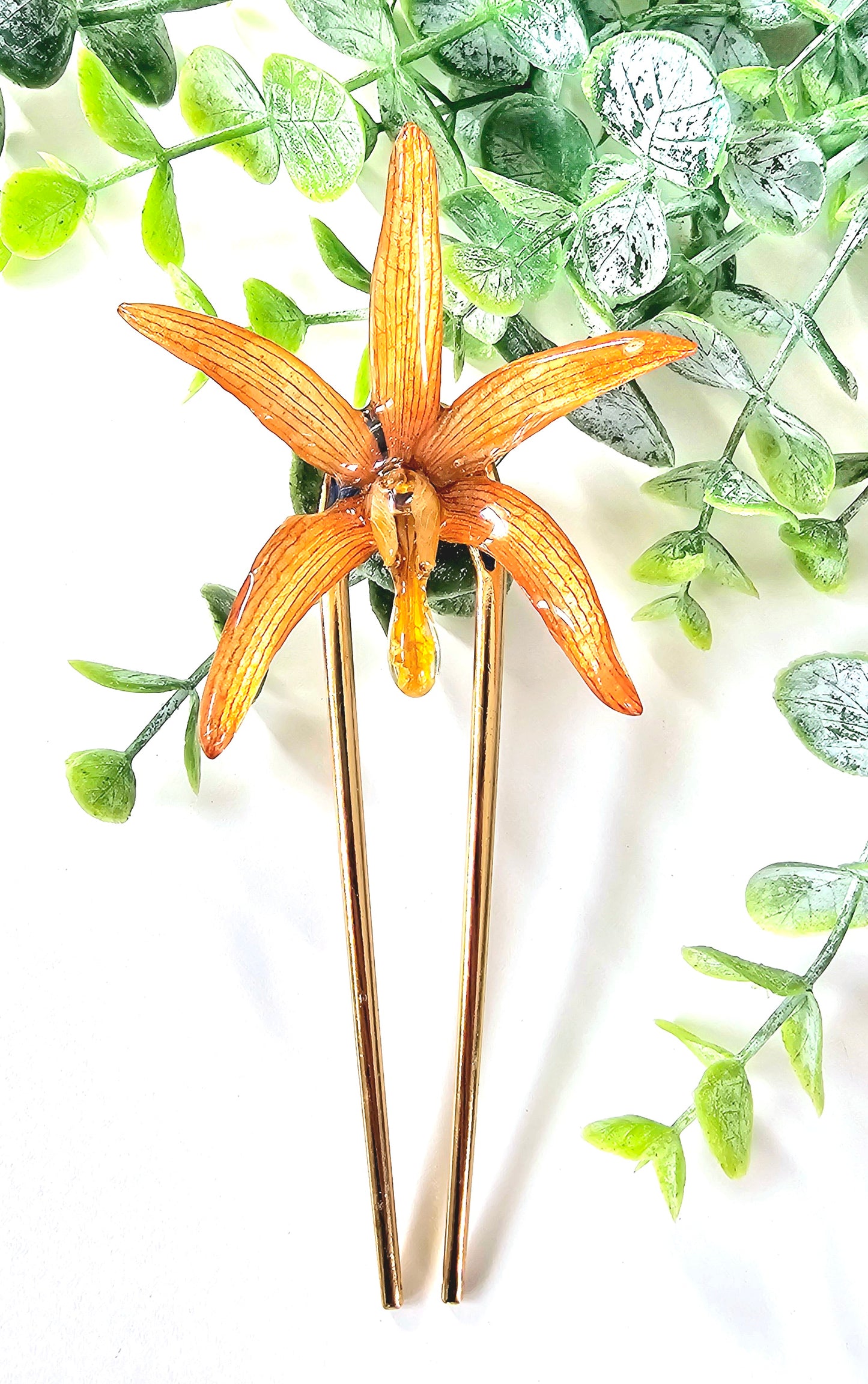 Orange Orchid French Hair Pin