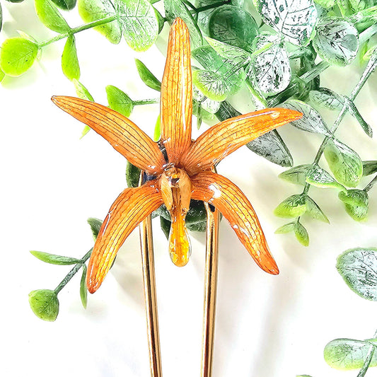 Orange Orchid French Hair Pin