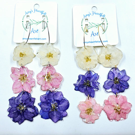Pink, Purple, and White Larkspur Dangles