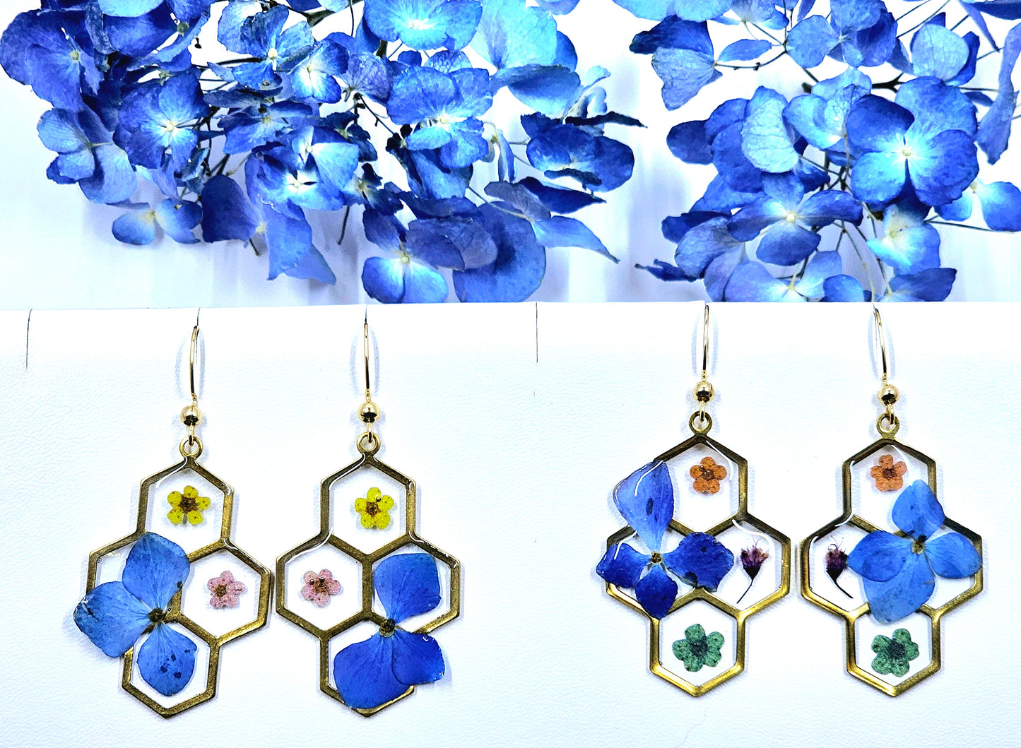 Honeycomb Blue Hydrangea Pressed Flower Garden