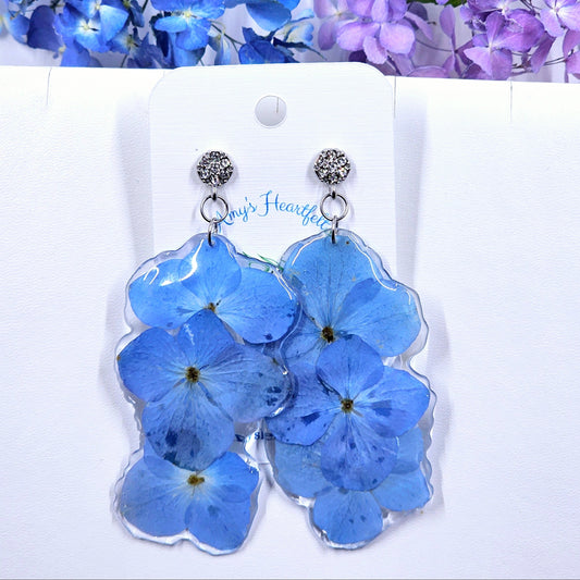 Blue Hydrangea Petal Stud Dangles