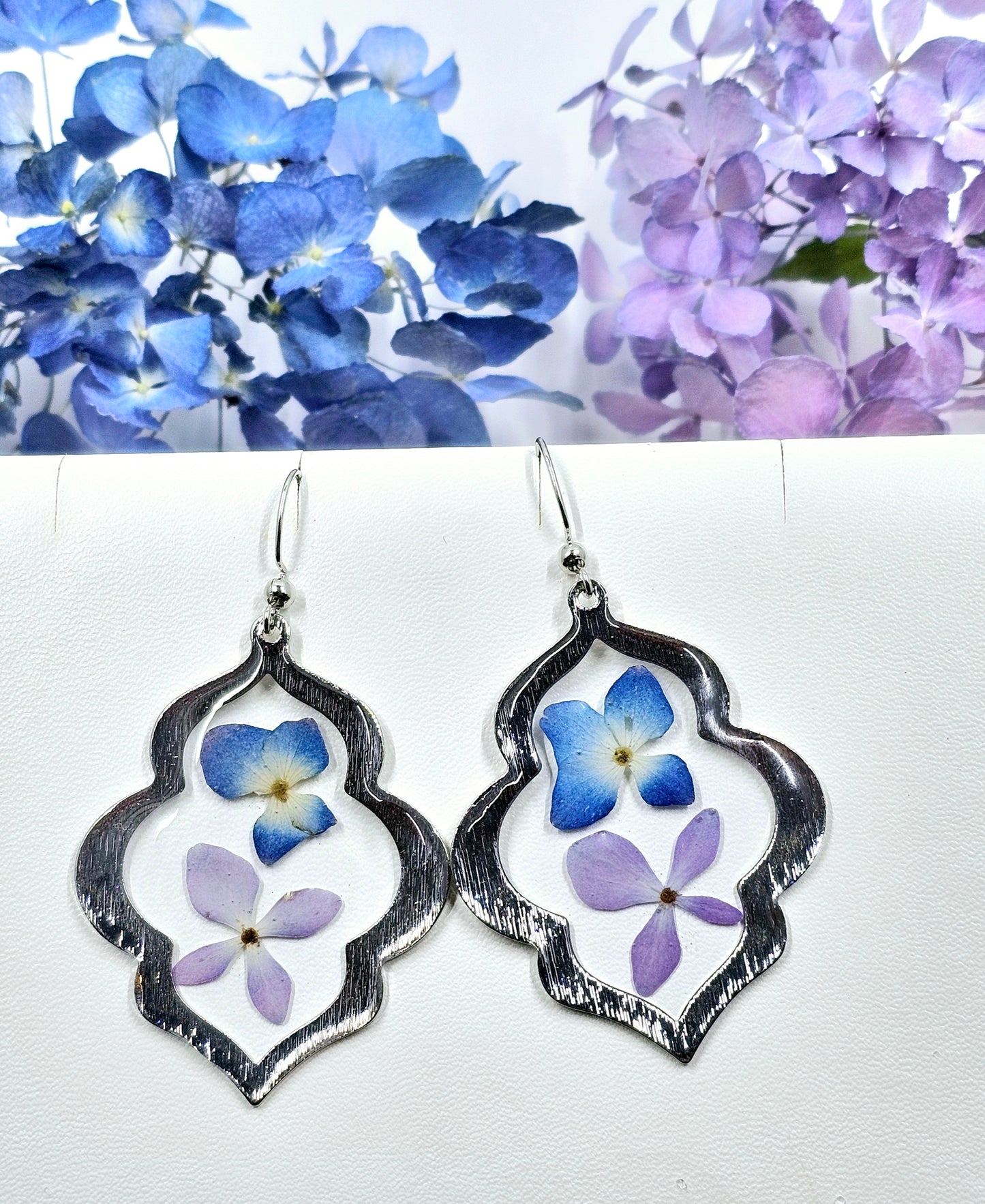 Blue and Purple Hydrangea Petal Pressed Earrings