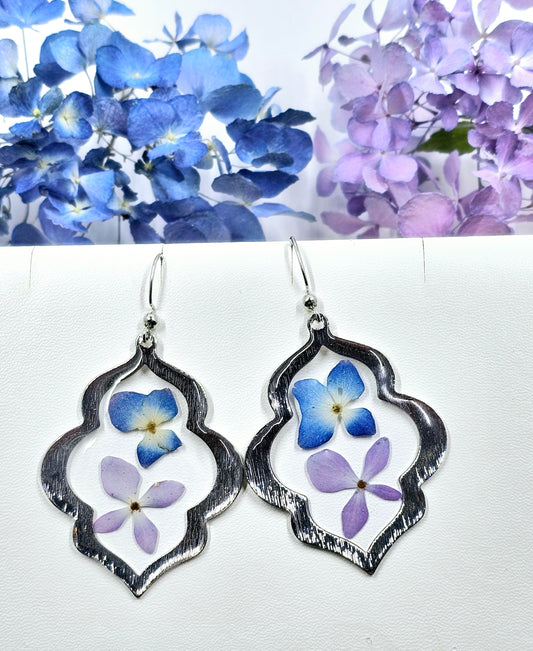Blue and Purple Hydrangea Petal Pressed Earrings