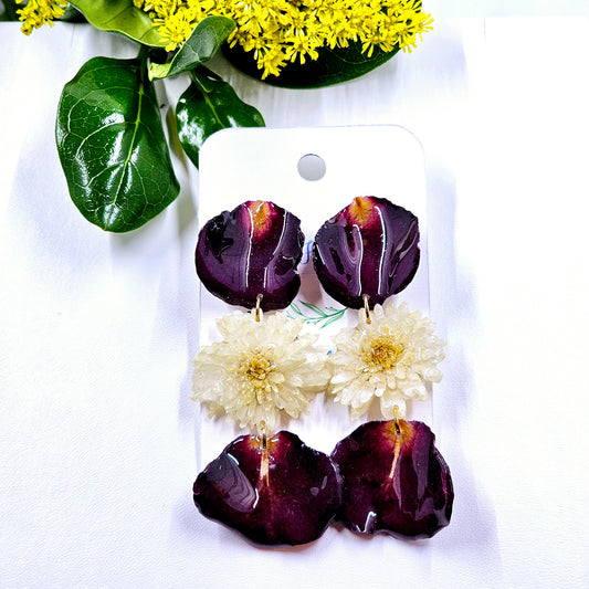 Rose Petal and Mum Stud Dangles