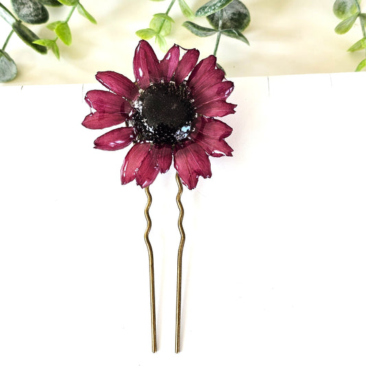 Maroon Sunflower Hair Pin
