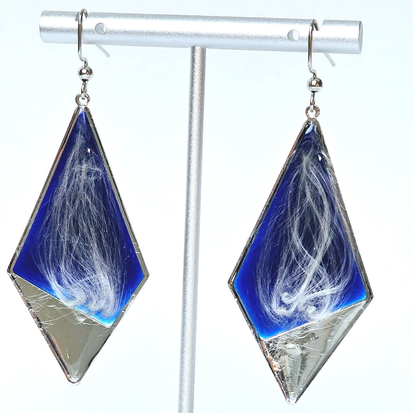 Kite Shaped Milkweed Seed Earrings with Silver Frame