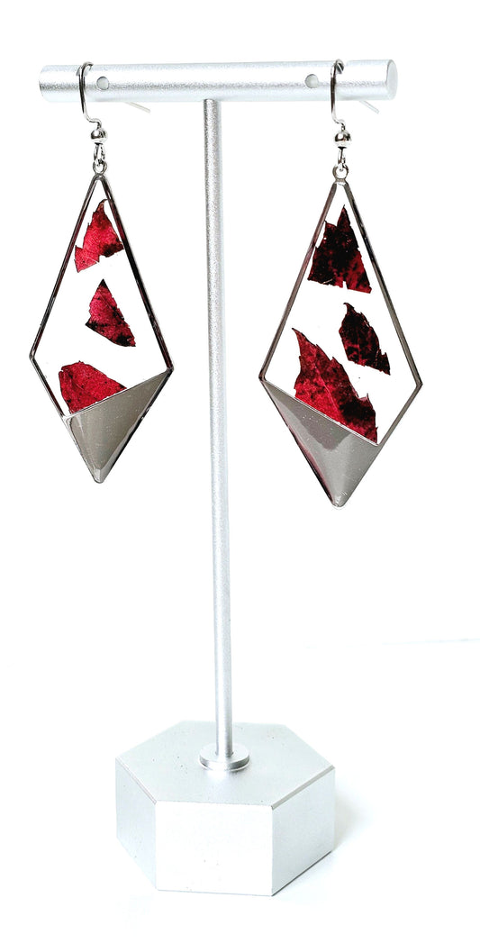 Kite Shaped Fall Leaf Earrings with Silver Frame